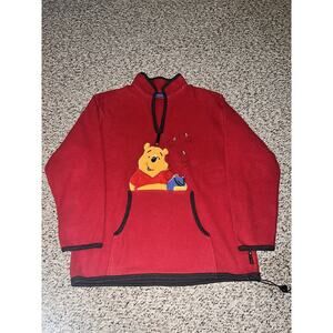 Disney Winnie The Pooh "100 ACRE COLLECTION" Red Hooded‎ Sweatshirt Size Large
